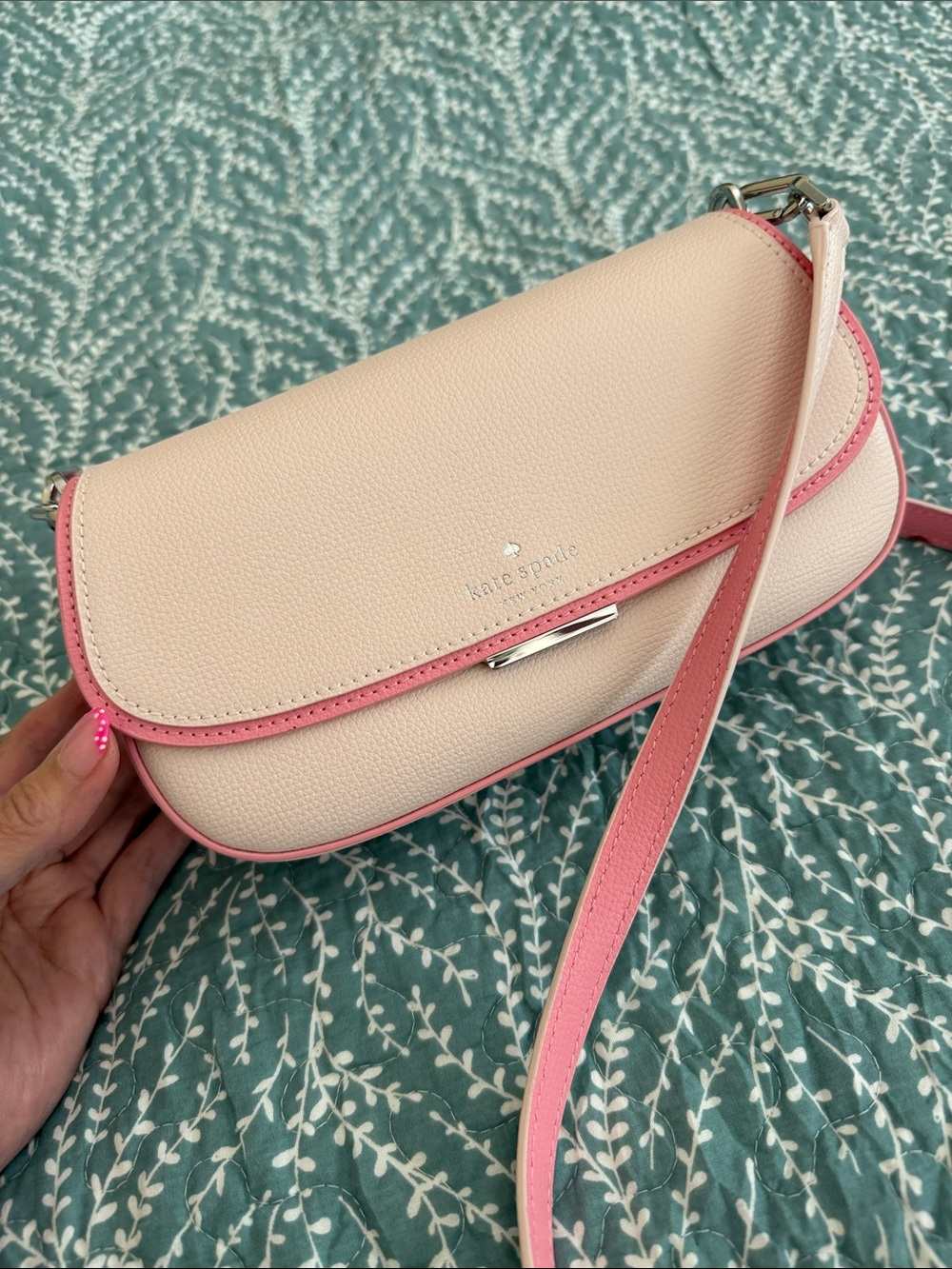 kate spade Quinn mini powdered sugar multi crossbody with Pink Trim